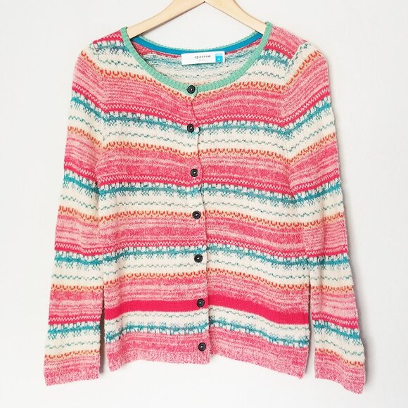 Sparrow Anthropologie Marna Fair Isle Striped Merino Wool Blend Cardigan M $188 - Picture 2 of 16